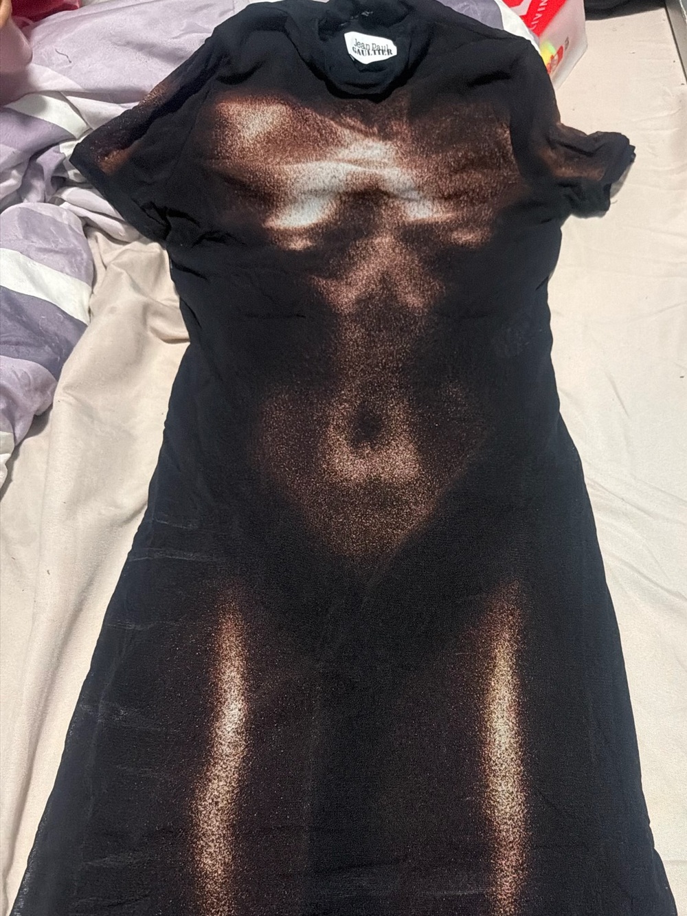 Jean Paul Gaultier Black Dress with Bronze Spray-Print
